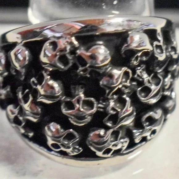 Plus Size Stainless Steel Human Skulls Statement Ring, Size 12.75 - Picture 2 of 10